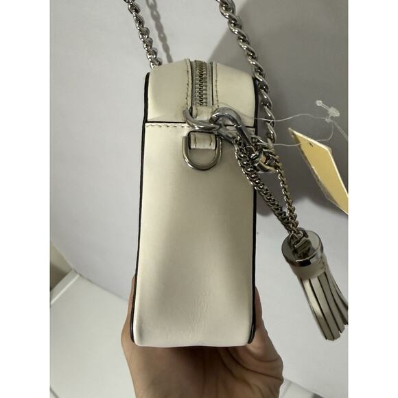 Michael Kors Jet Set MD Camera Crossbody Bag Bright White Logo Leather Chain - Picture 7 of 14